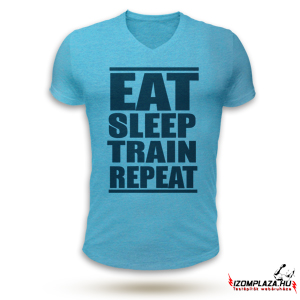 Eat, sleep, train, repeat V-nyakú póló (kék)