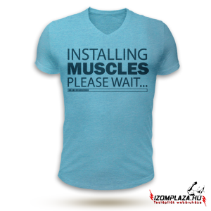Installing muscles please wait V-nyakú póló (kék)