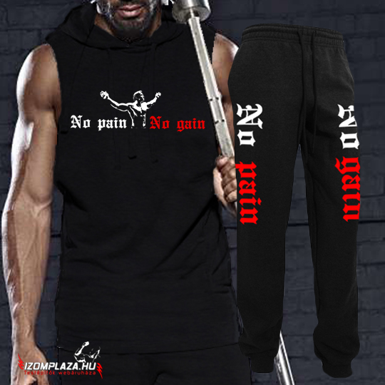 No pain no gain ujjatlan póló + melegítő nadrág (fekete) 