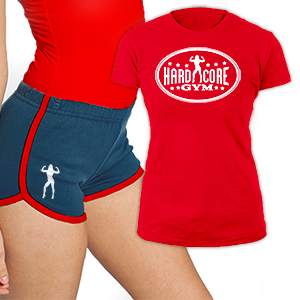Hardcore gym női póló (piros) + rövidnadrág (navy)