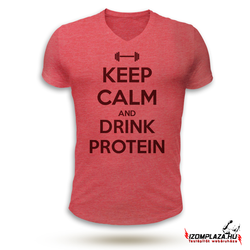 Keep calm and drink protein V-nyakú póló (piros)