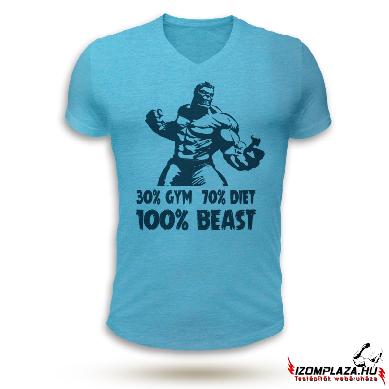 30% gym 70% diet 100% beast / V-nyakú póló (kék)