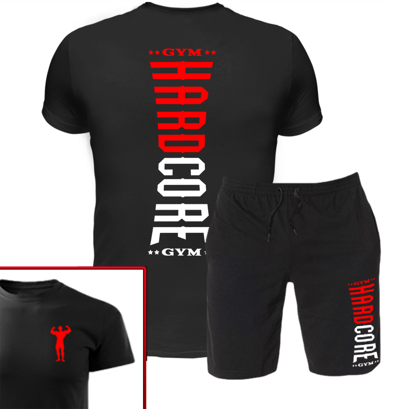 Hardcore Gym fekete póló + rövidnadrág szett