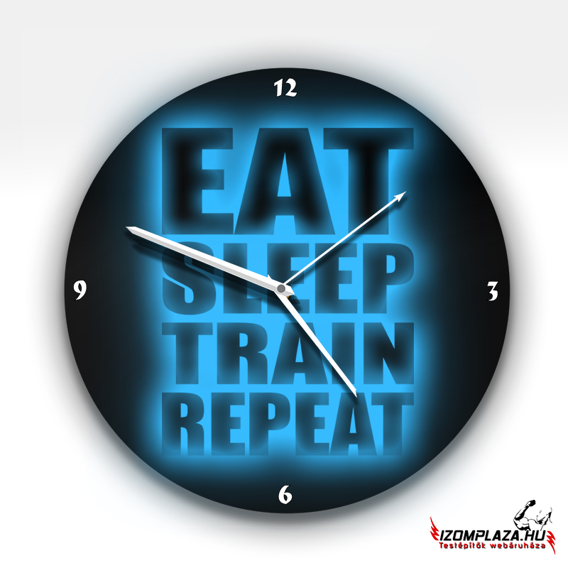 Eat, sleep, train, repeat üveg falióra