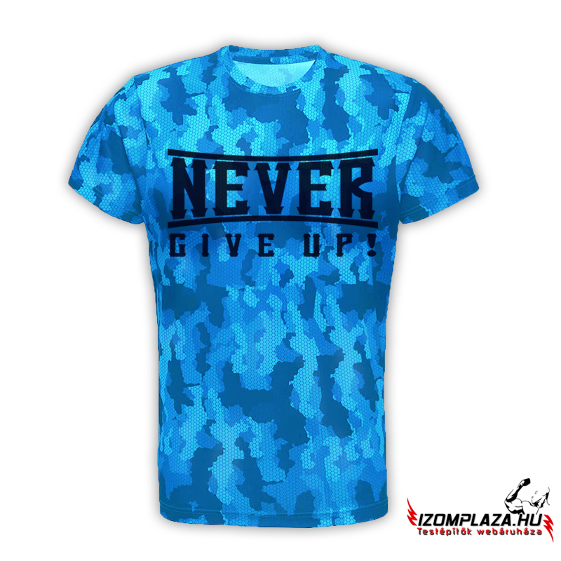 Never give up! Technikai póló (blue camo) (már csak XXL-es méretben)