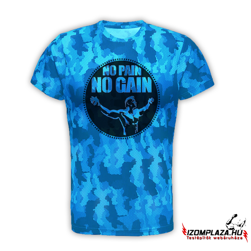No pain no gain - Technikai póló (blue camo) (már csak XXL-es méretben)