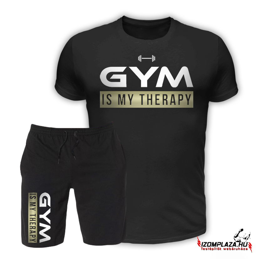 Gym is my therapy póló+ rövidnadrág (fekete) 