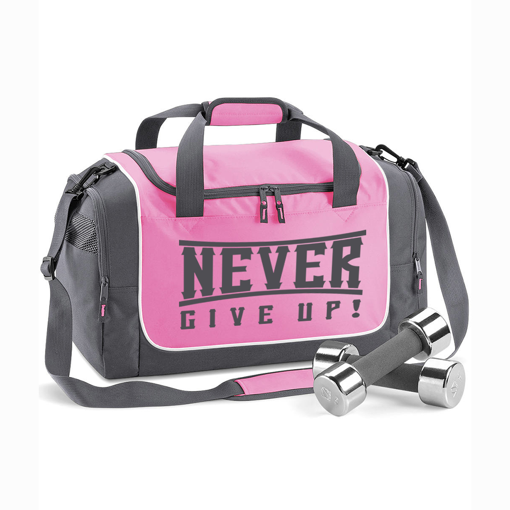 Never give up! edzőtáska (pink-grafit)