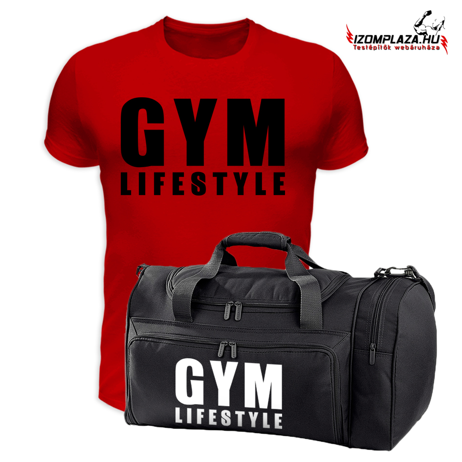 Gym lifestyle piros póló+ edzőtáska szett 