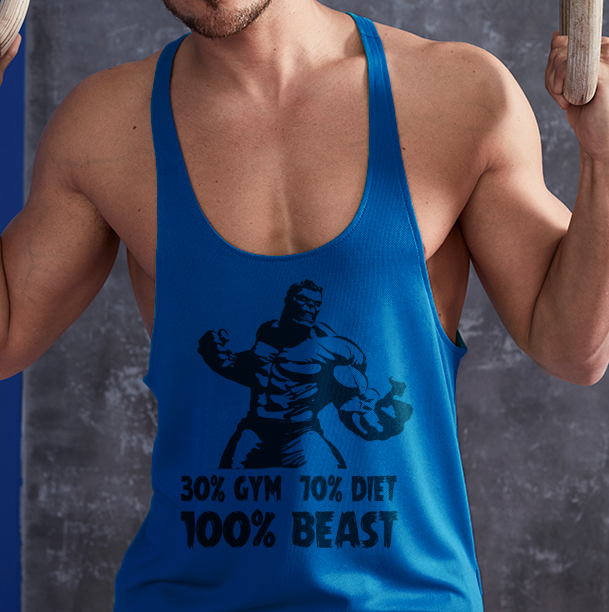 30% gym 70% diet 100% beast - kék stringer trikó (S, XL méretben rendelhető)