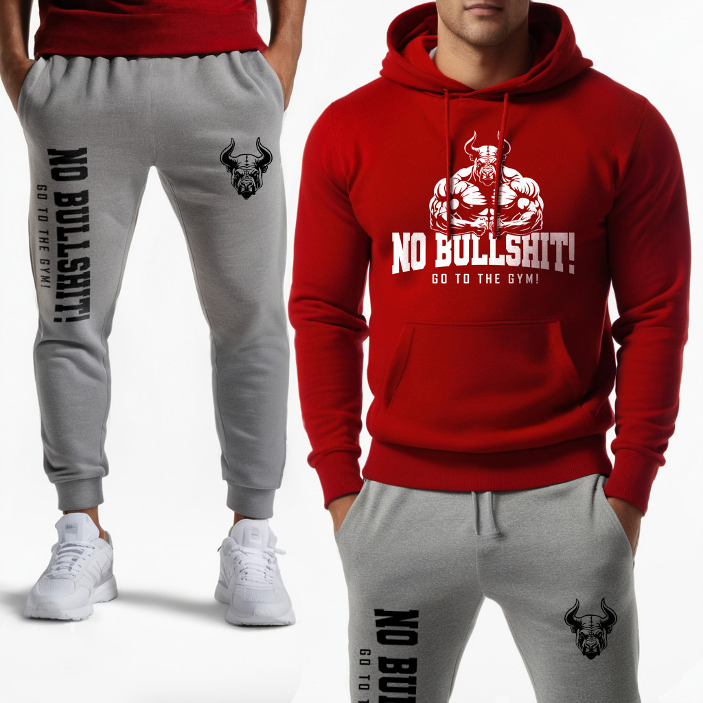 No bullshit, go to the gym melegítő szett / piros-szürke