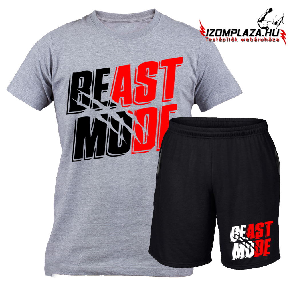 Beast mode póló (szürke)+rövidnadrág (fekete)