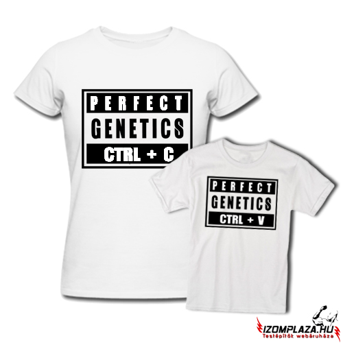 Perfect genetics női+gyerek fehér póló (a gyerek 10A méretben nem rendelhető)