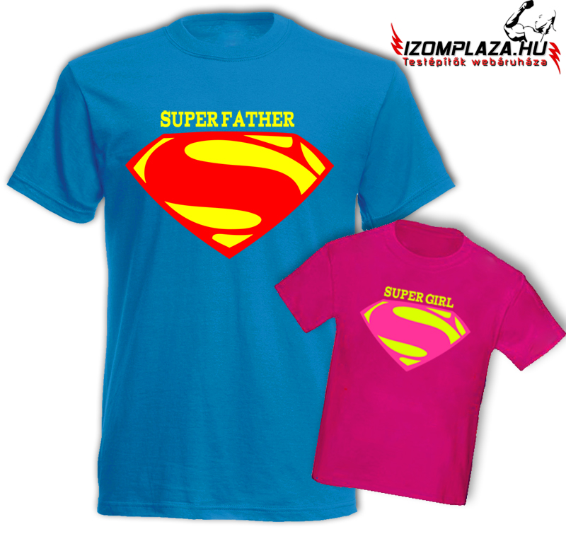 Super Father - Super Girl (kék férfi+pink gyerek póló)