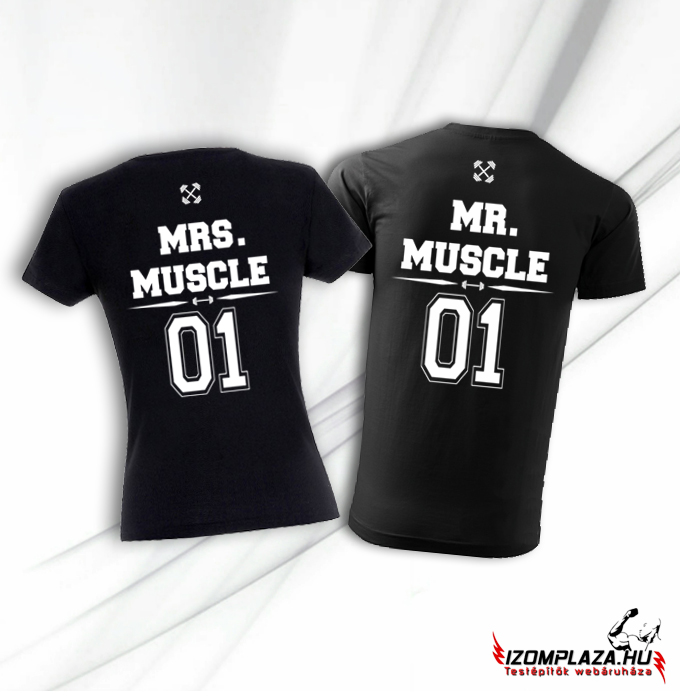 Mr. és Mrs. Muscle póló szett (fekete-fekete)