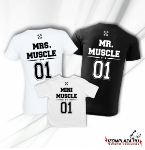 Mr. és Mrs. Muscle + Mini Muscle póló (a gyerek 10A méretben nem rendelhető)