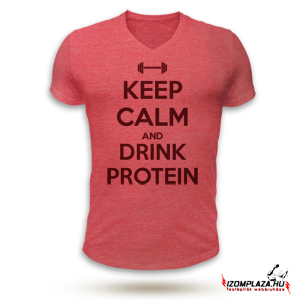 Keep calm and drink protein V-nyakú póló (piros)