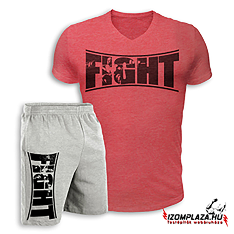 Fight V-nyakú póló+ rövidnadrág (piros-szürke szett)