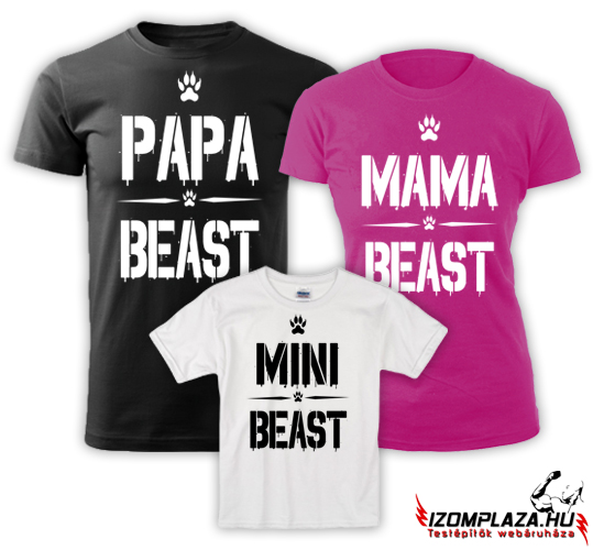Papa+Mama+Mini Beast pólók (a női M,XL, a gyerek 10A méretben nem rendelhető)