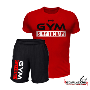 Gym is my therapy póló (piros)+rövidnadrág (fekete)