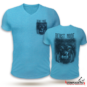 Beast mode V-nyakú póló - Farkas (kék)