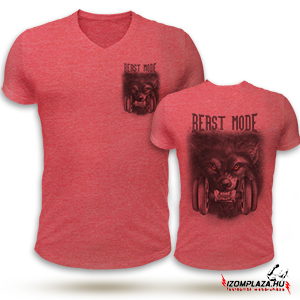 Beast mode V-nyakú póló - Farkas (piros)