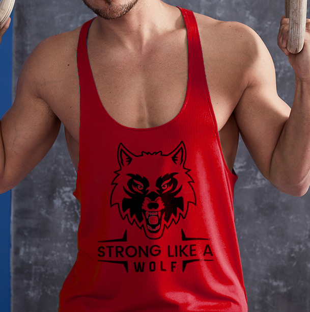 Strong like a wolf- piros stringer trikó (L-es méretben nem rendelhető)
