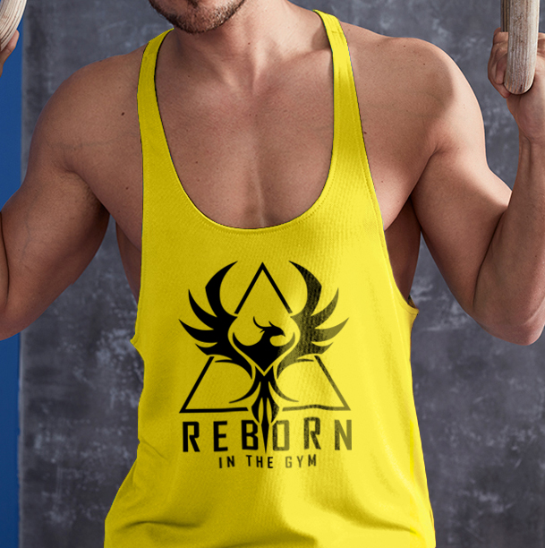 Reborn in the gym - Stringer sárga trikó (L-es méretben nem rendelhető)