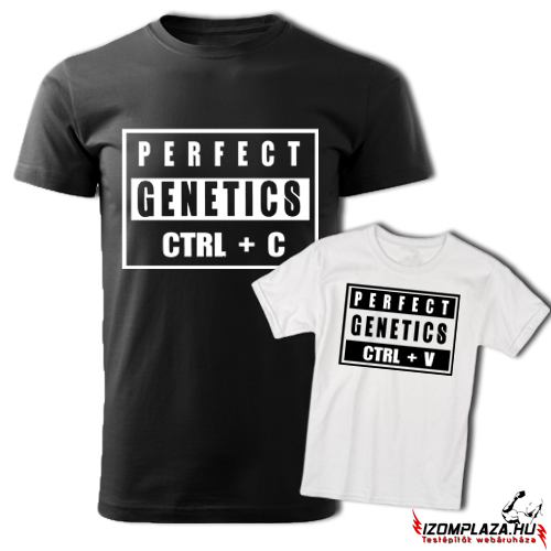 Perfect genetics fekete férfi+fehér gyerek póló(10A,12A méretben nem rendelhető)